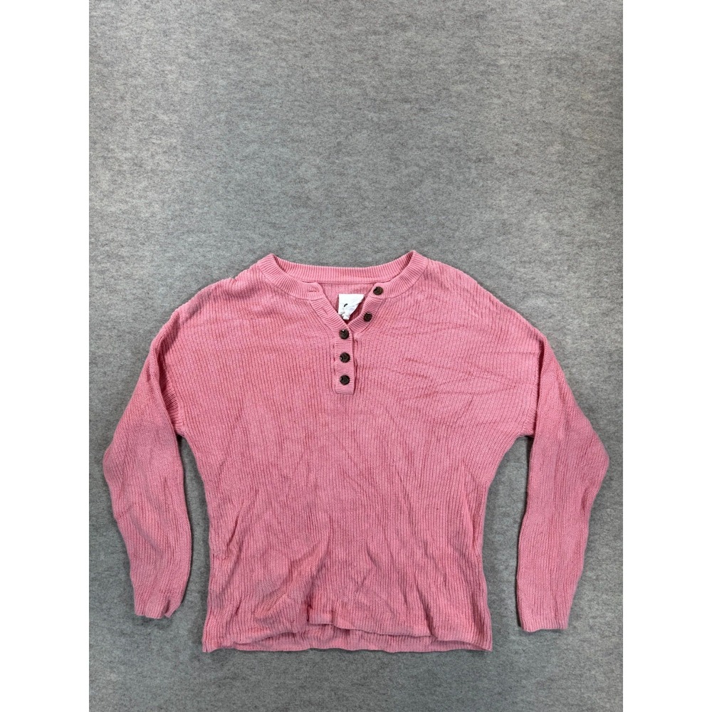 Aerie Henley Sweater Womens Medium Pink Knitted Long Sleeve Pullover Relaxed Fit